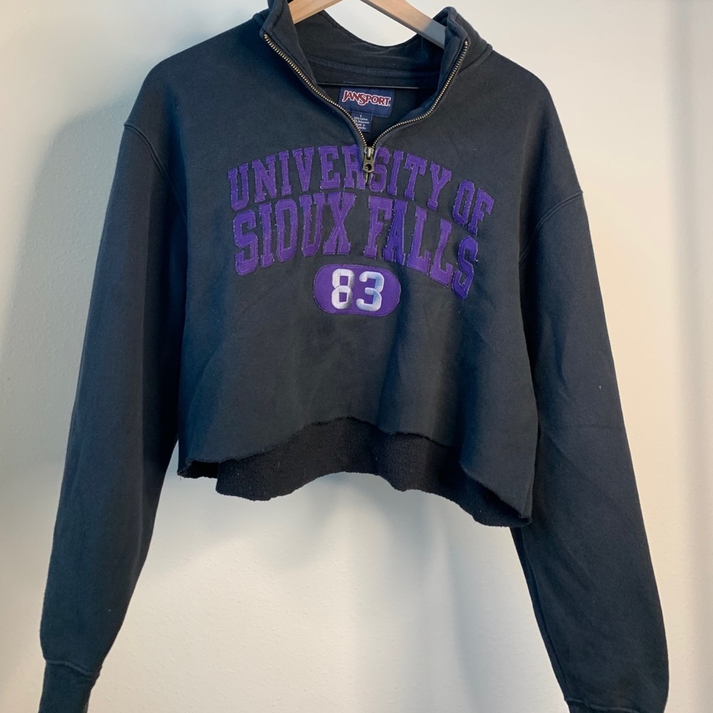 Vintage Jansport 3/4 Zip Univ of Sioux Falls Crop